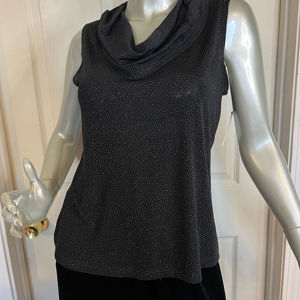NWT Beautiful black cowl neck blouse w gold bling, Impressions Lifestyle, Medium